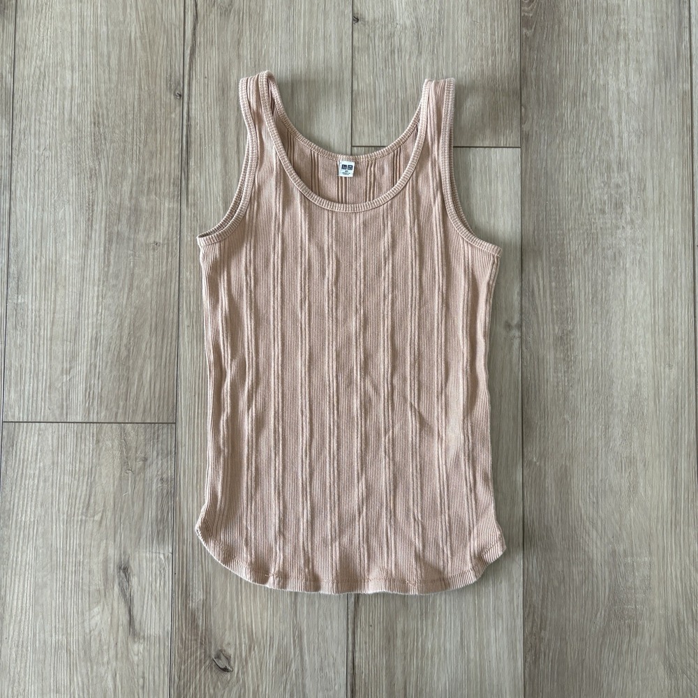 Uniqlo Womens Size XS Light Brown Tan Tank Top Cotton Blend‎ Ribbed